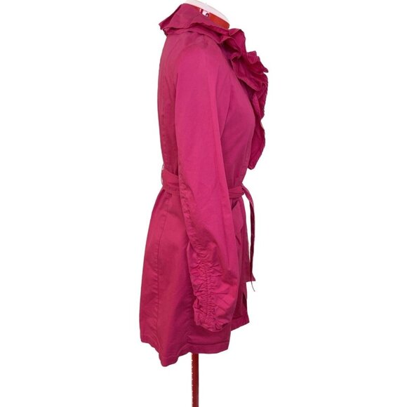 Willi Smith Pink Ruffle Trench Coat Small Belted Zip Front Cotton Jacket - Picture 13 of 13